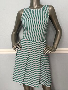 Addison Bay Dress Racquet Striped Crew Neck Sleeveless Pleated Active Nwt